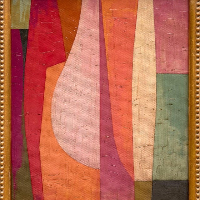 Mid-Century Modern Contemporary Peach and Pink Abstract Oil Painting in Vintage Frame For Sale - Image 3 of 6