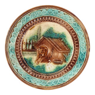 C. 1890 French Majolica 9.5" Dog Trivet For Sale