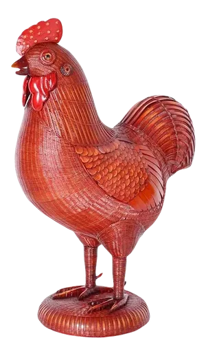 1960s Red Chinese Bamboo Wicker Rooster