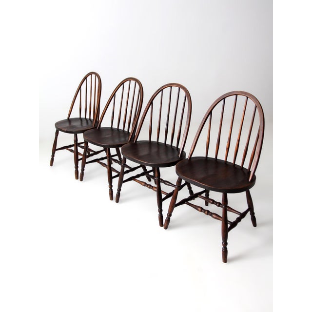 Wood Antique Windsor Dining Chairs Set of 4 For Sale - Image 7 of 14
