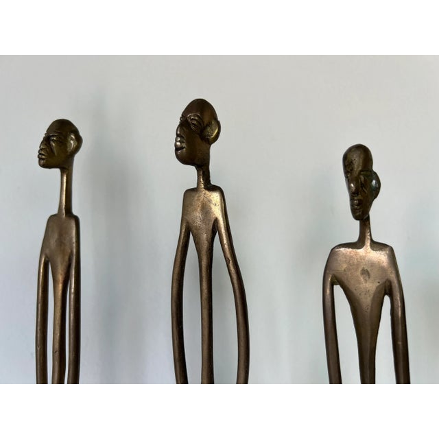 Vintage Elongated African Tribal Bronze Statues - Set of 4 For Sale In Miami - Image 6 of 13