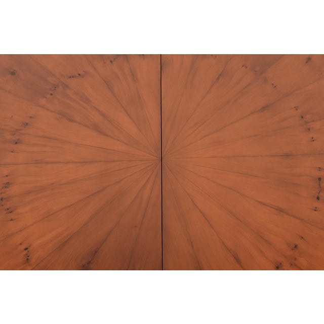 1980s Baker Furniture Style Georgian English Yew Wood Pedestal Extension Dining Table, Newly Refinished For Sale - Image 10 of 13