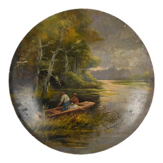 Signed Cesare Breveglieri Oil on Board Couple in a Rowboat For Sale