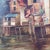 1920s Antique European Harbor Village Oil Painting in Ornate Gilt Frame For Sale - Image 5 of 12