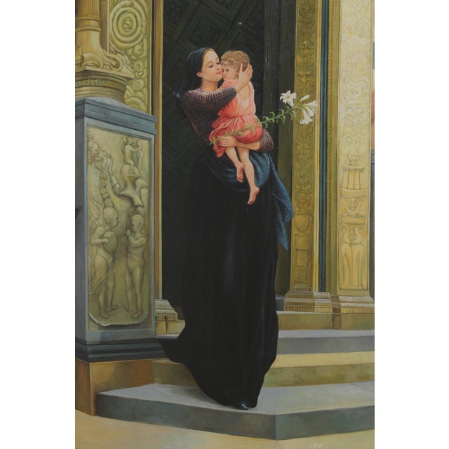 Large Framed Oil Painting on Canvas - Woman & Child Signed For Sale - Image 11 of 18