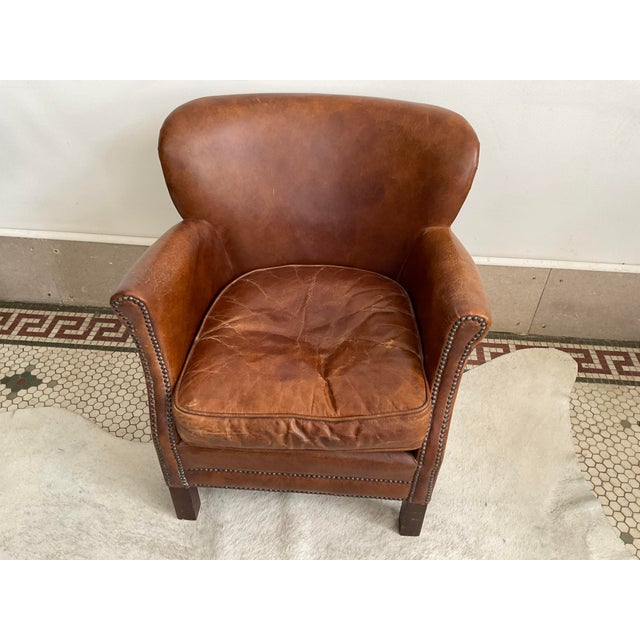 Vintage Distressed Brown Leather Club Chair For Sale In Raleigh - Image 6 of 17