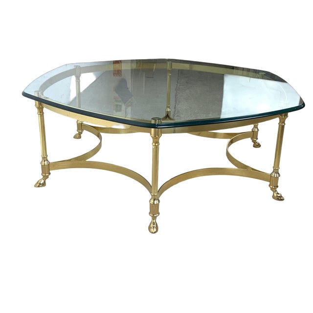 Brass & Glass Coffee Table | Hollywood Regency Style, Hoof Foot Base For Sale - Image 10 of 18