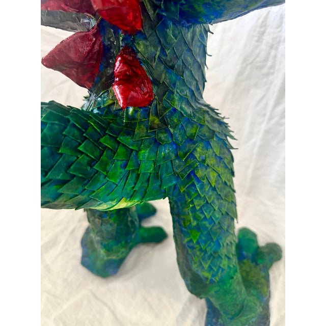 Green Whimsical Paper Mache' Dragon Sculpture by Artist James C. Osterberg For Sale - Image 8 of 11
