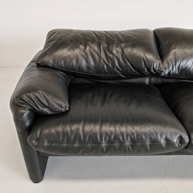 Black Leather Maralunga Sofa, 1970s For Sale - Image 15 of 18