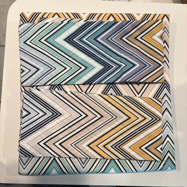 Textile New Missoni Trevor Aqua Blue Queen Duvet Cover & Shams Set Made in Italy For Sale - Image 7 of 13