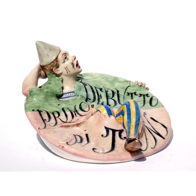 Art Deco Wall Flower Holder Italy, 1930 Rare Italian ceramic with Clown Excellent workmanship Graphic symbol of the...