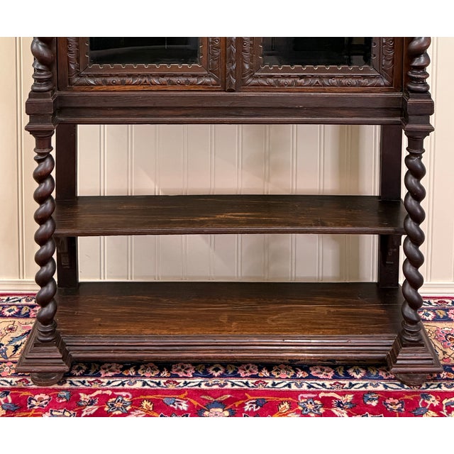 Antique French Louis XIII Style Bookcase Display Cabinet Barley Twist Oak c.1880 For Sale In Dallas - Image 6 of 18