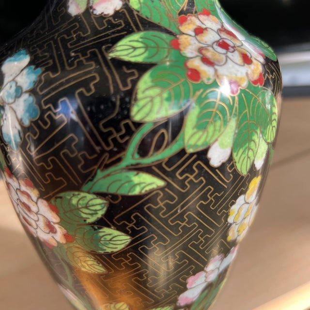 Metal Asian Cloisonne Vases - Pair For Sale - Image 7 of 10