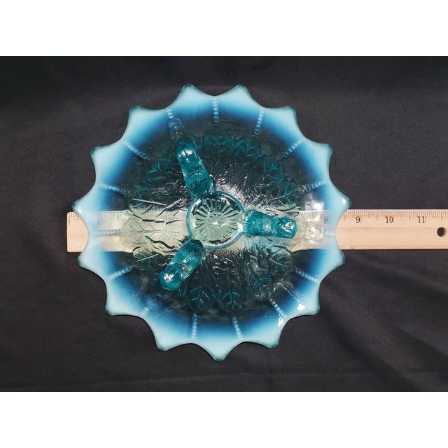 Blue 1905 Edwardian Northwood Leaf and Beads Blue Opalescent 7 Inch 3 Footed Bowl For Sale - Image 8 of 8