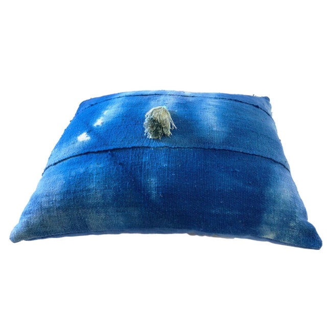 African Custom Made Lumbar Blue & White Mud Cloth Pillow 15" by 12" For Sale - Image 4 of 5