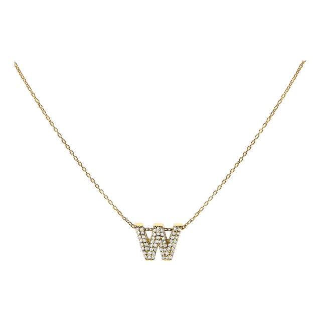 10K Yellow Gold Diamond Accent "W" Initial Bubble Pendant Necklace For Sale