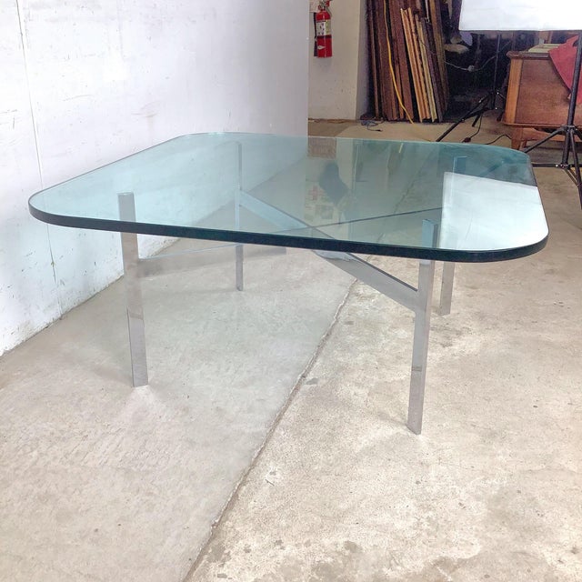 Mies Van der Rohe Vintage Mies Van Der Rohe Barcelona-Style Chrome & Glass Coffee Table — 1970s–80s, 36" Square For Sale - Image 4 of 12