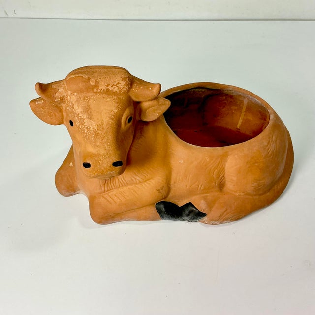Late 19th C. English Country Boho Chic Farmhouse Large Terra Cotta Cow Planter. For Sale - Image 17 of 18