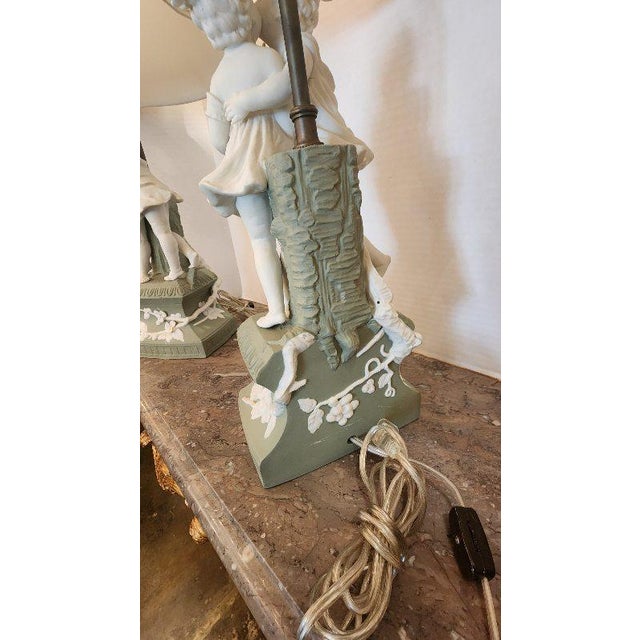 Green Pair of Early 20th Century Cameo Jasperware-Style Porcelain Lamps For Sale - Image 8 of 12