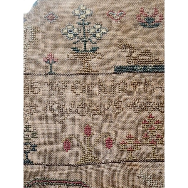 Early 19th Century Antique 1824 Needlework Sampler Adam & Eve Emma Jeff Age 10 Folk Art 19th C For Sale - Image 5 of 9