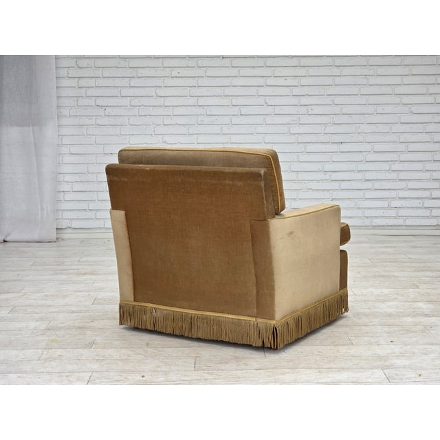Vintage Danish Lounge Chair in Honey Yellow Furniture Velour, 1970s For Sale - Image 10 of 16