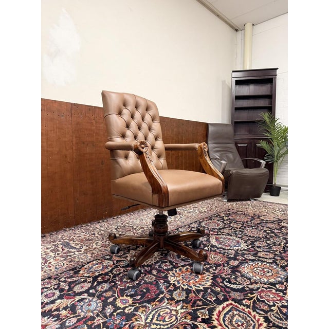 Animal Skin English Brown Chesterfield Office Chair For Sale - Image 7 of 8