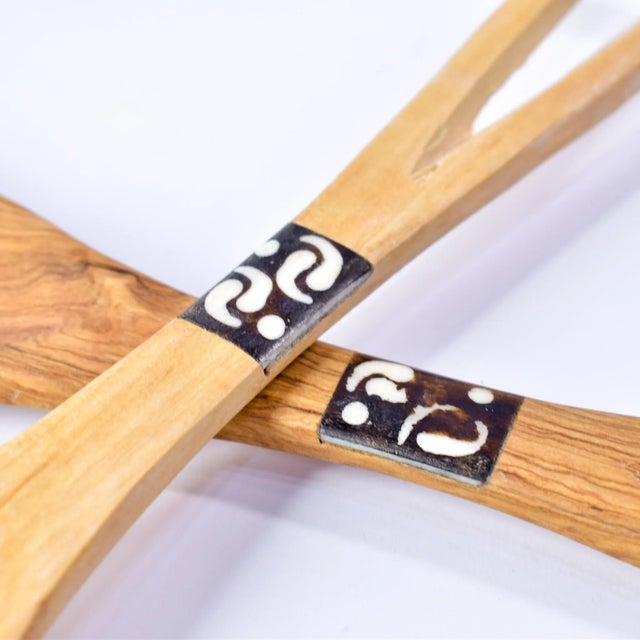 Early 21st Century Olivewood Serving Spoon Set With Bone Inlay Kenya For Sale - Image 11 of 12