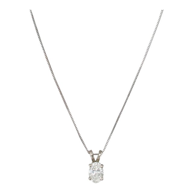 0.70ct Diamond Oval Solitaire Pendant Necklace 14k White Gold 18" Box Chain For Sale