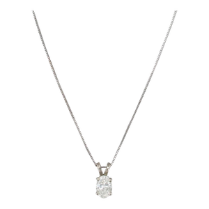 0.70ct Diamond Oval Solitaire Pendant Necklace 14k White Gold 18" Box Chain