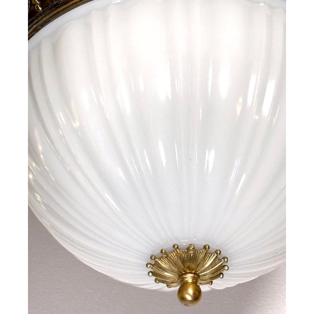 Mid 20th Century Mid 20th Century Restored Traditional 18 In. White Glass Dome Brass Flush Mount Light For Sale - Image 5 of 8