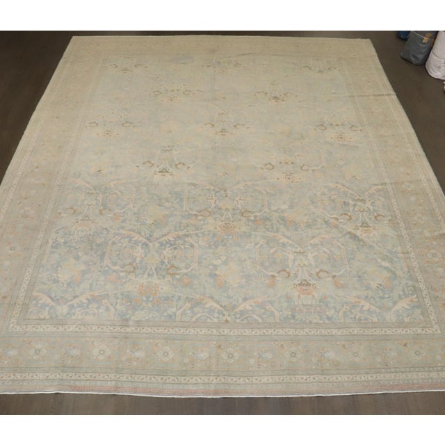 Antique Zabihi Collection Brown Soft Blue Persian Tabriz Rug - 11'3" x 14'10" For Sale - Image 10 of 12