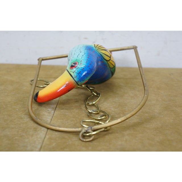 Mid 20th Century Mexican Folk Art Paper Mache Boho Hanging Toucan Parrot Bird Sculpture 13" For Sale - Image 5 of 15