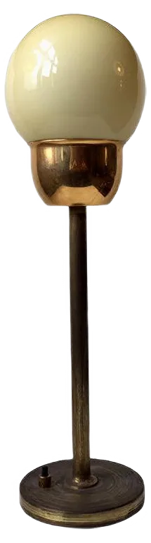 Danish Art Deco Brass & Opaline Glass Table Lamp from Fog & Mørup, 1930s