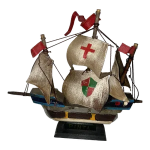 Vintage Mid 20th Century Wooden Sailing Ship "Pinta" 7” Tall