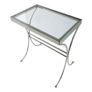 Chrome Glass Side Drinks Table, Midcentury Modern, Circa Mid-20th Century For Sale