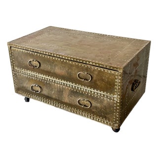 Vintage Attributed to Sarried Spanish Brass Clad Campaign Chest 2 Drawer. For Sale