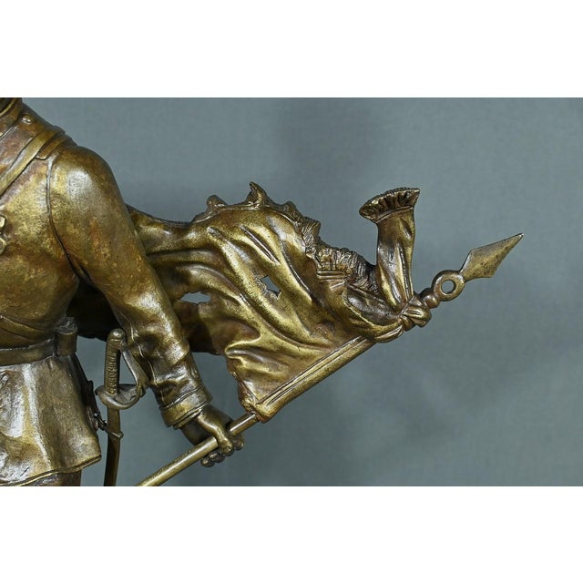 The Defense of the Flag in Bronze by C. Anfrie, Late 19th Century For Sale - Image 9 of 18