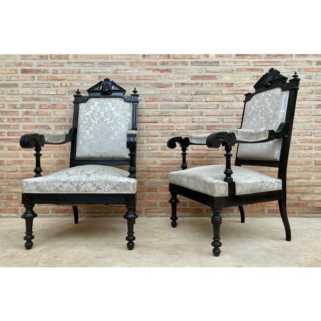 Alphonsine Living Room Set in Ebonized Wood, 1900s, Set of 3 For Sale - Image 6 of 18