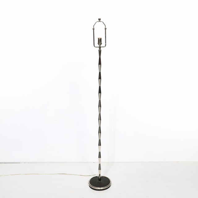 Gio Ponti 1960s Pair of MidCentury Geometric Polished Nickel & Gunmetal Floor Lamps by Gio Ponti For Sale - Image 4 of 15