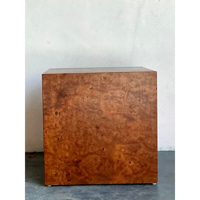 Embrace the pure, organic beauty of this exquisite vintage burl wood cube table. A stunning example of 1970s minimalist...