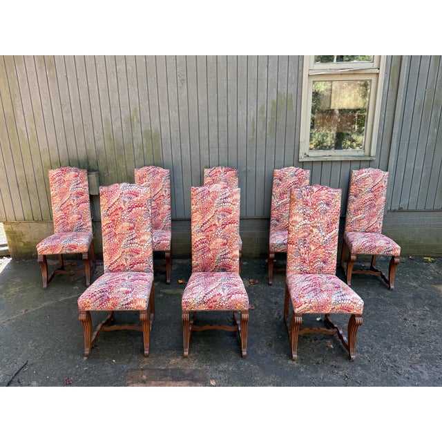 Late 20th Century Late 20th Century Set of 8 French Louis Xiv Style Carved Oak Upholstered Dining Chairs For Sale - Image 5 of 17