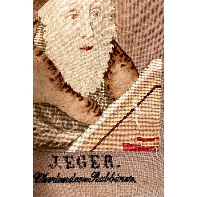 Unknown, Hungarian Rabbi Akiba Eger 19thC Judaica Folk Art Tapestry Needlepoint Sampler For Sale In Miami - Image 6 of 7