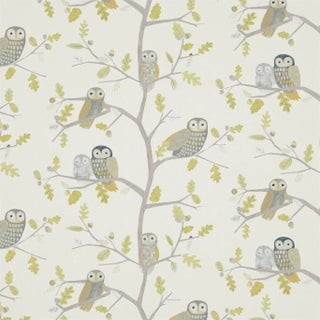 Harlequin Little Owls Fabric in Kiwi - a Sample For Sale