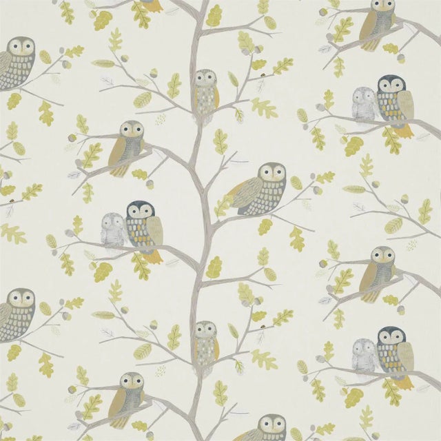 Harlequin Little Owls Fabric in Kiwi - a Sample For Sale