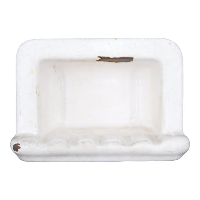 Antique Enameled Cast Iron Bathtub Recessed Soap Dish For Sale