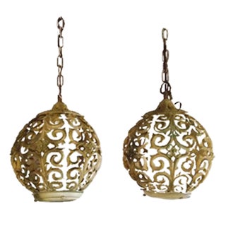 Round Hollywood Regency Swag Chandeliers - Pair For Sale