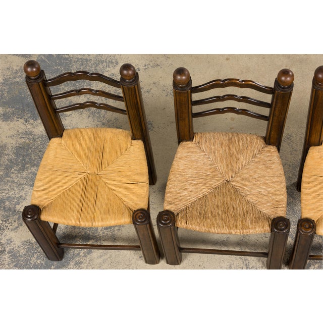 Antique French Provincial Oak Ladder Back Dining Chairs - Set of 4 For Sale - Image 4 of 18