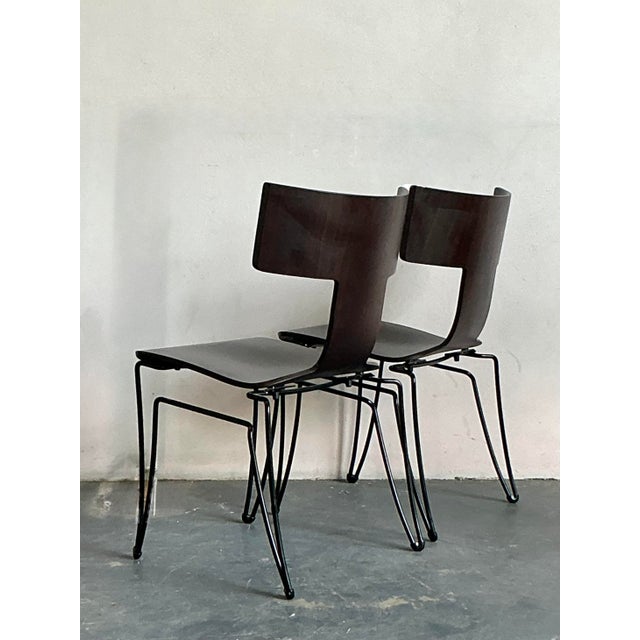 Presenting a stunning pair of vintage "Anziano" side chairs by the esteemed designer Donghia, celebrated for their iconic...