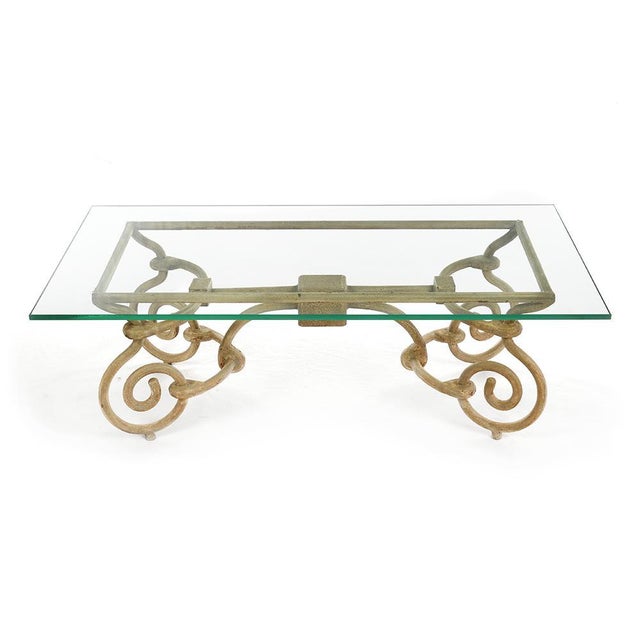 Glass Vintage Iron Coffee Table with Glass Top For Sale - Image 7 of 7