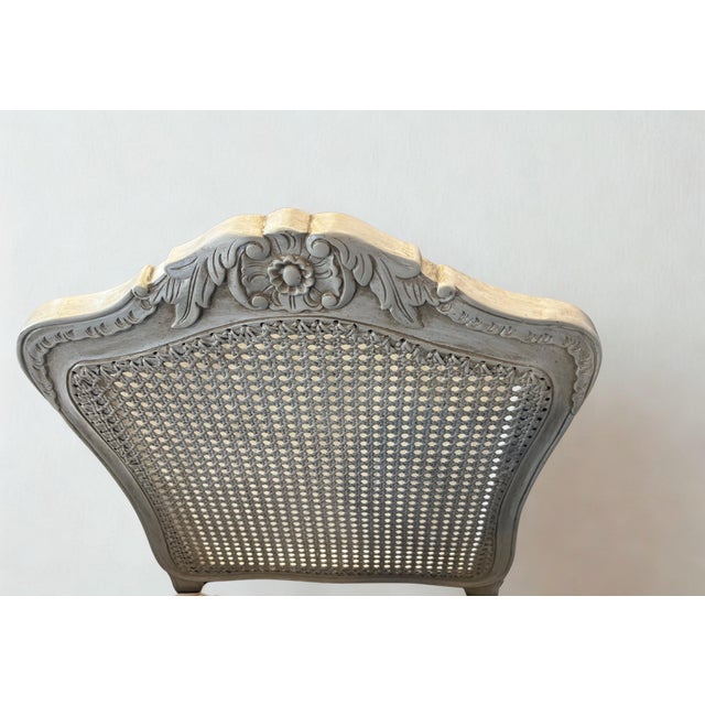 Textile Set of 6 Vintage Carved Cane‑Back Accent Chair With Leopard Upholstery For Sale - Image 7 of 8